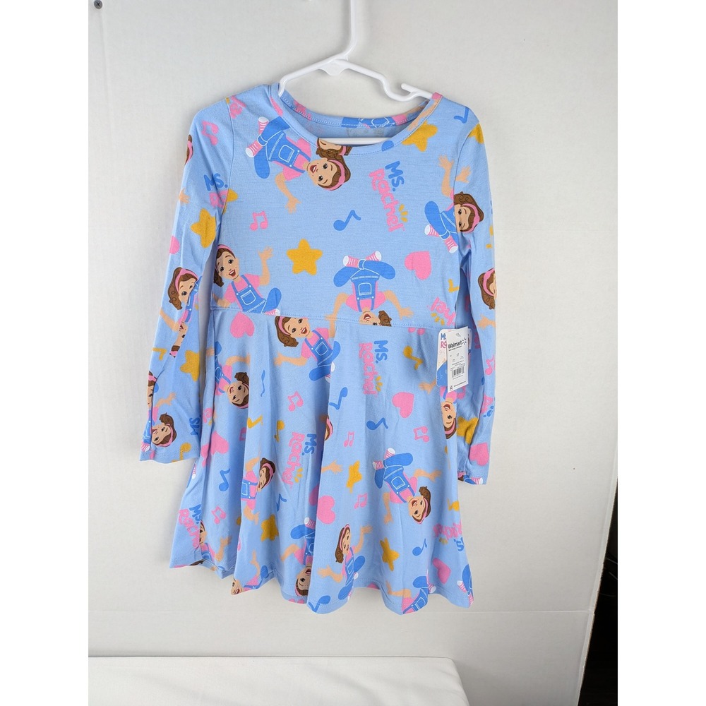Kids Ms Rachel Long Sleeve Dress Blue Character Print Size 5T